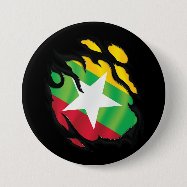 Burma Ripped Flag 3 Inch Round Button (Front)