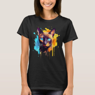 Burmese Cat Face Colorful Splash Art T-Shirt