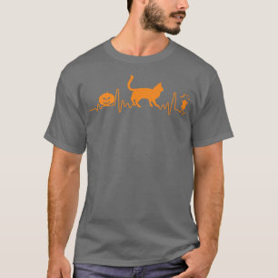 Burmese Cat Heartbeat Pumpkin Funny Halloween Cost T-Shirt