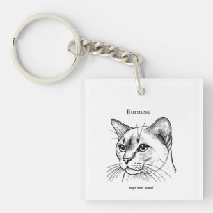 Burmese Cat Portrait Keychain