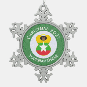 Burmese Myanmar Angel Christmas Flag Personalized Snowflake Pewter Christmas Ornament