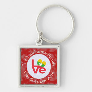 Burmese Myanmar Flag Red Letters LOVE White on Red Keychain