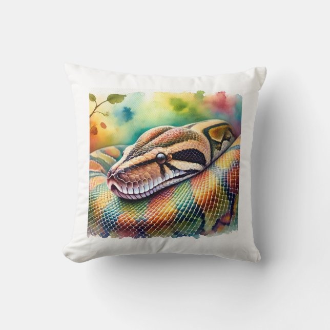Burmese Python in Watercolor 140624AREF108 - Water Throw Pillow (Front)