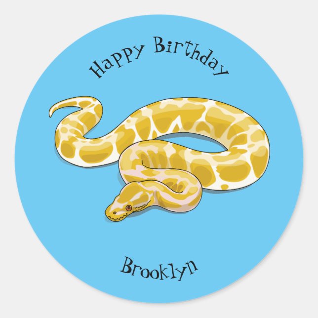 Burmese python snake cartoon illustration classic round sticker (Front)