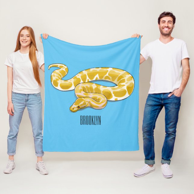 Burmese python snake cartoon illustration fleece blanket (In Situ)