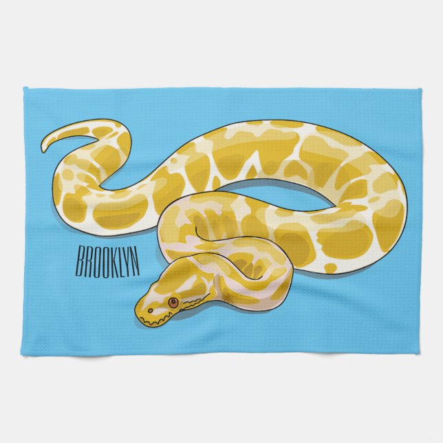 Burmese python snake cartoon illustration kitchen towel (Horizontal)