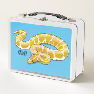 Burmese python snake cartoon illustration metal lunch box