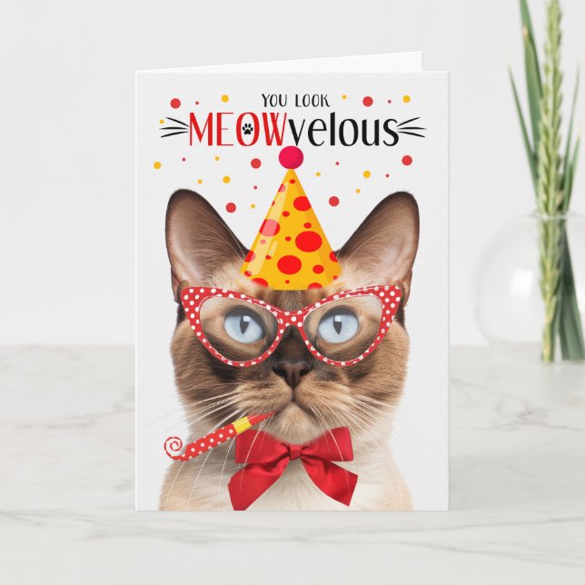 Burmese Seal Point Cat MEOWvelous Birthday Card (Front)