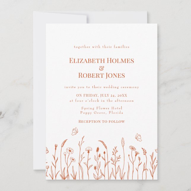 Burn Orange Fleur sauvage Faire-part de mariage pr (Devant)
