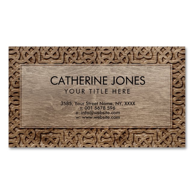 Burned  Celtic Wood Pattern Magnetic Business Card (Front)