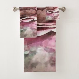 Burned Coral and Desert Mist Artistic Rose Bath Towel Set