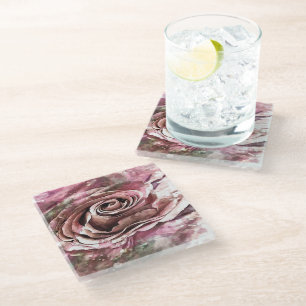 Burned Coral and Desert Mist Artistic Rose Glass Coaster