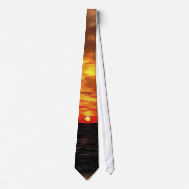 Burned Horizons Sunset Over The Aegean Painting Tie (Front)