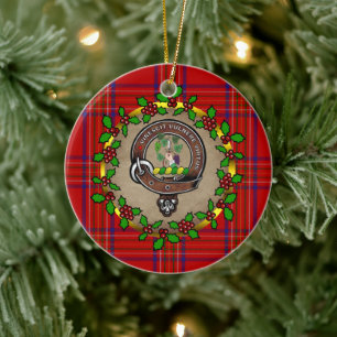 Burnett Clan Badge & Tartan Personalized Xmas Ceramic Ornament