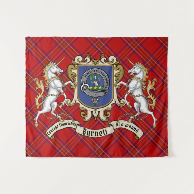 Burnett  Clan Badge & Unicorns w/Tartan   Tapestry (Front (Horizontal))