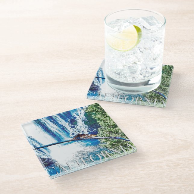 Burney Falls, CA Poster Glass Coaster (Angled)