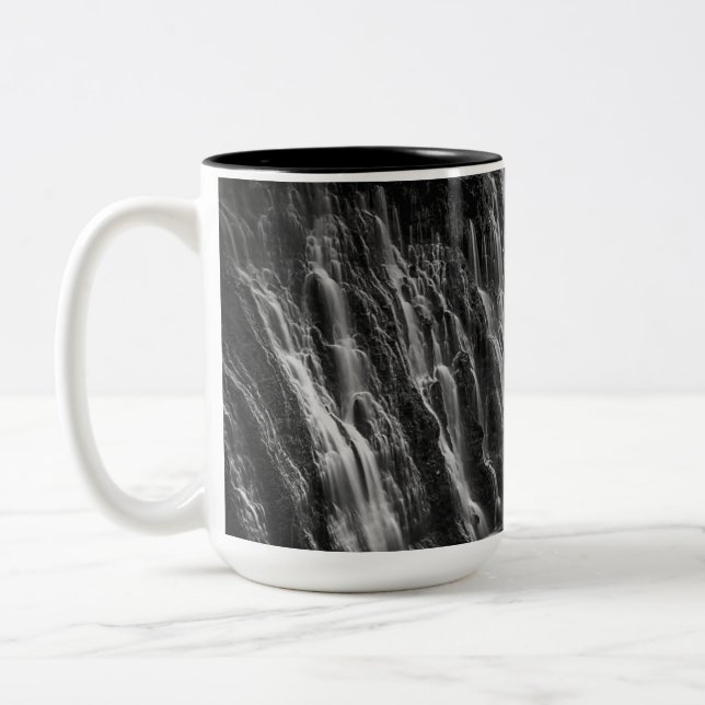 Burney Falls in Black and White Two-Tone Coffee Mug (Left)