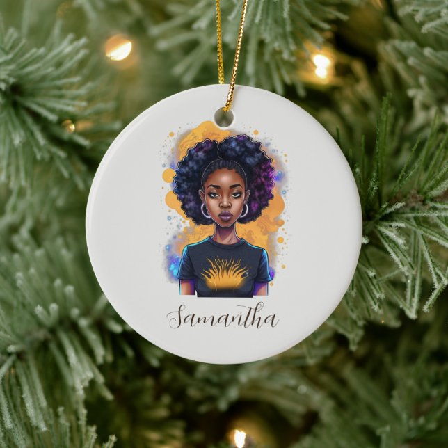 Burning Afro Woman Ceramic Ornament (Tree)