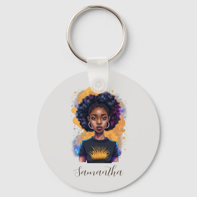 Burning Afro Woman Keychain (Front)