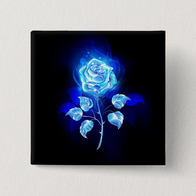 Burning Blue Rose 2 Inch Square Button (Front)