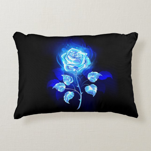 Burning Blue Rose Accent Pillow (Front)