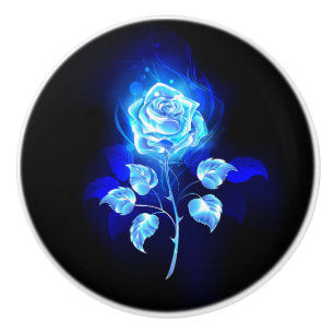 Burning Blue Rose Ceramic Knob