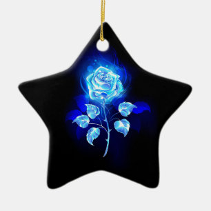 Burning Blue Rose Ceramic Ornament