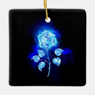 Burning Blue Rose Ceramic Ornament