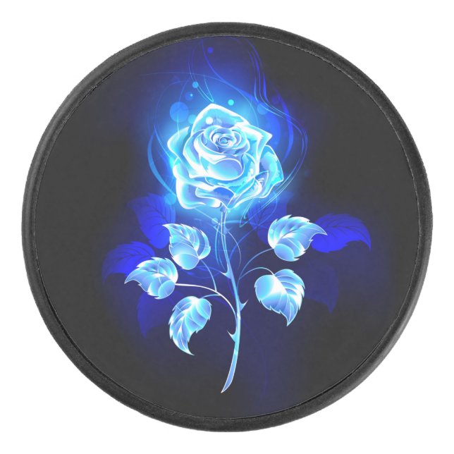 Burning Blue Rose Hockey Puck (Front)