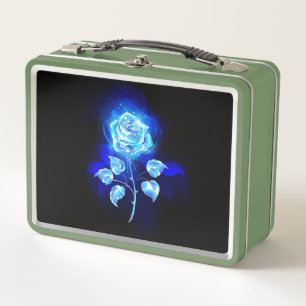 Burning Blue Rose Metal Lunch Box