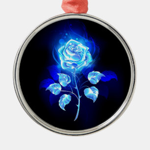Burning Blue Rose Metal Ornament