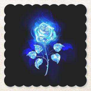 Burning Blue Rose Paper Coaster