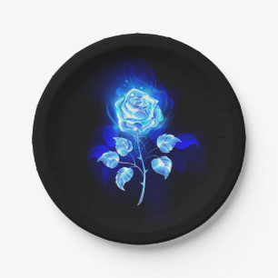 Burning Blue Rose Paper Plate