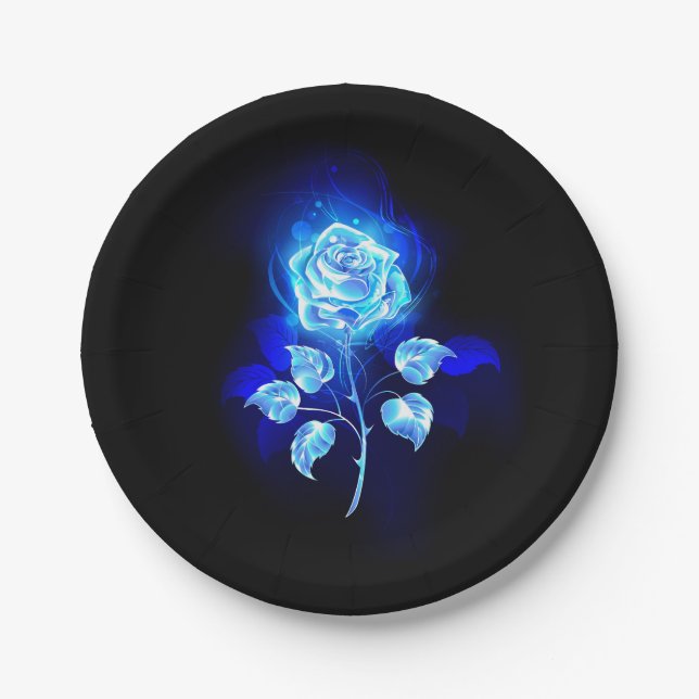 Burning Blue Rose Paper Plate (Front)