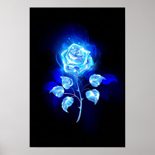Burning Blue Rose Poster