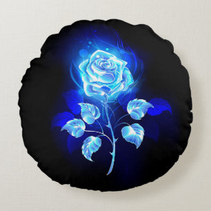 Burning Blue Rose Round Pillow