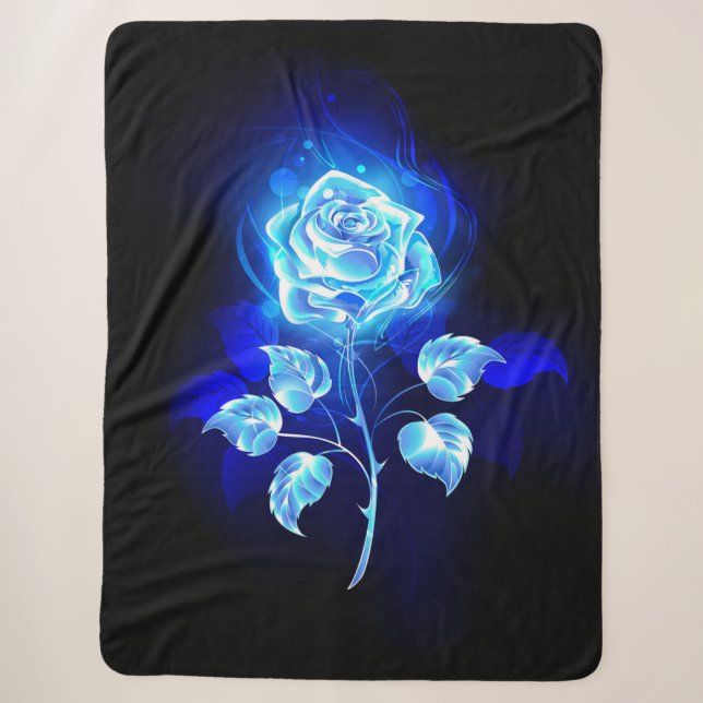 Burning Blue Rose Sherpa Blanket (Front)