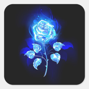 Burning Blue Rose Square Sticker