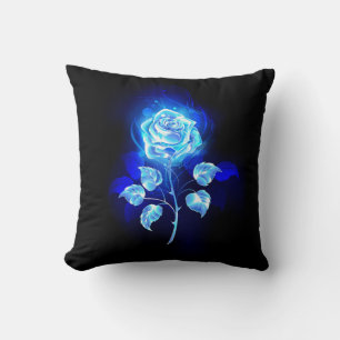 Burning Blue Rose Throw Pillow