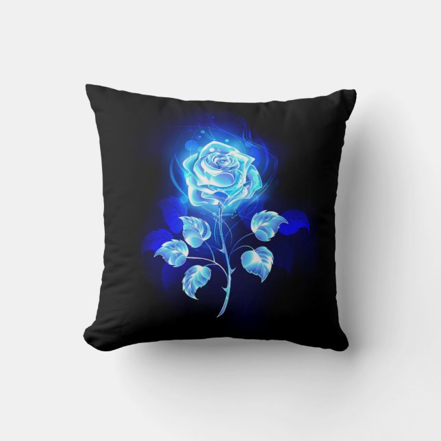 Burning Blue Rose Throw Pillow (Front)
