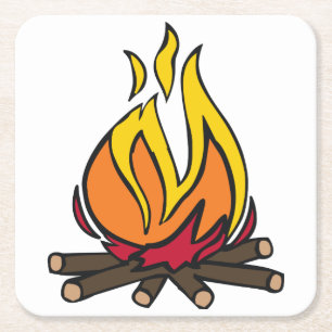 Burning Campfire Square Paper Coaster
