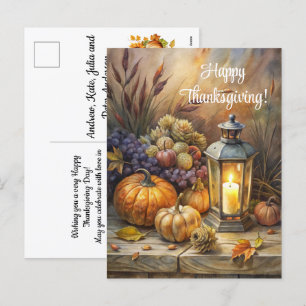 Burning Candle and Pumpkins Happy Thanksgiving Holiday Postcard