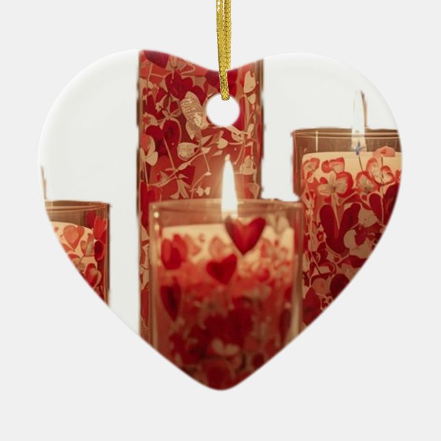 Burning Candles for Valentines Day Tree Ceramic Ornament (Front)