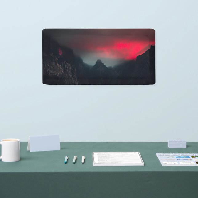 Burning clouds, fog and mountains banner (Tradeshow)