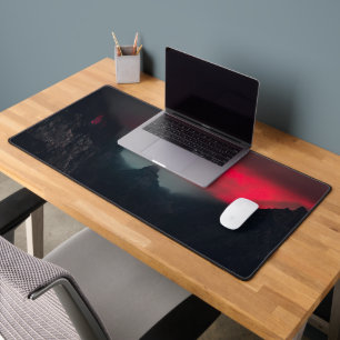 Burning clouds, fog and mountains desk mat