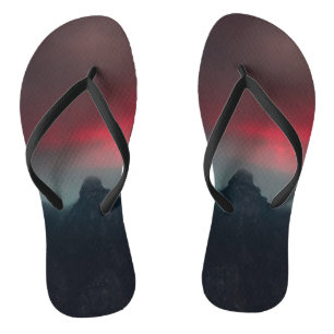 Burning clouds, fog and mountains flip flops