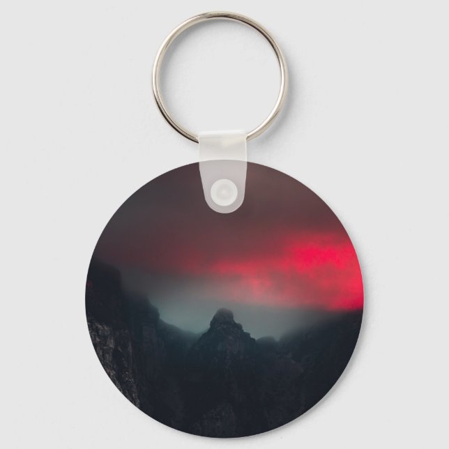 Burning clouds, fog and mountains keychain (Front)