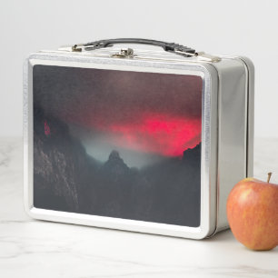 Burning clouds, fog and mountains metal lunch box