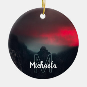 Burning clouds, fog and mountains monogram ceramic ornament