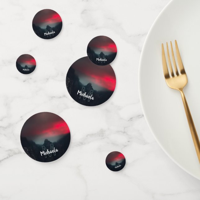 Burning clouds, fog and mountains monogram confetti (Group)